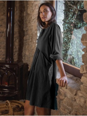 Long Sleeved Pleated Waist Fashion Dress